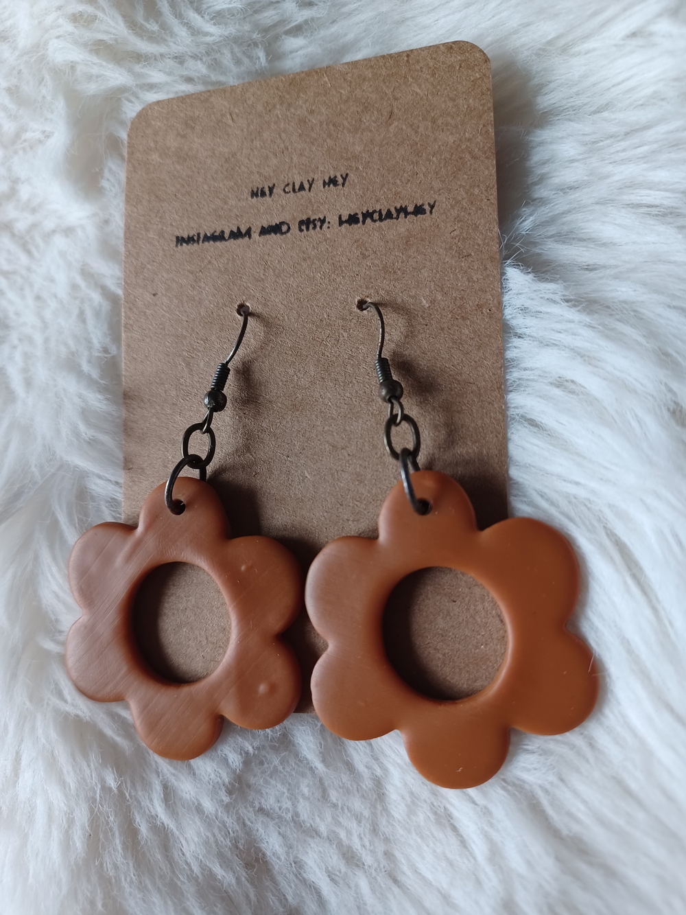 Handmade Brown Flower Dangle Earrings - Picture 3 of 4